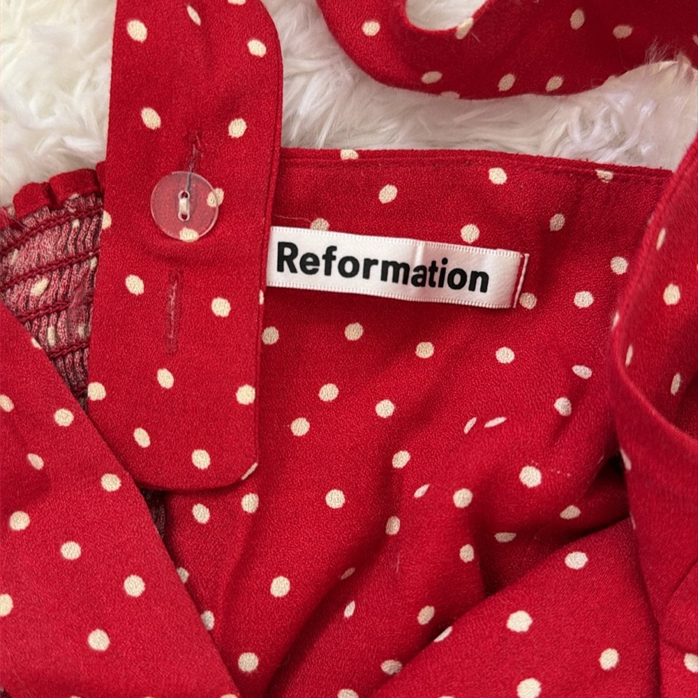 Reformation Red polka dot mini dress